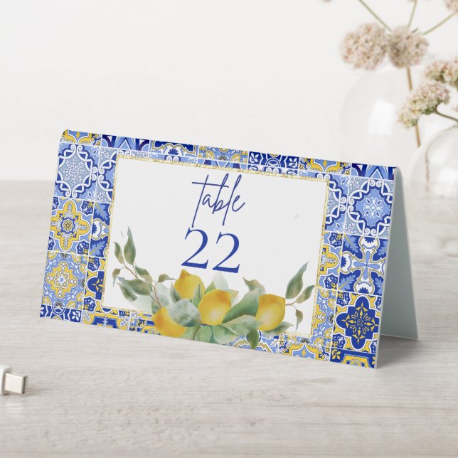 Plaque De Table Amalfi Italien Carreaux Bleus Citron Mariage (En SItu (Tableau))