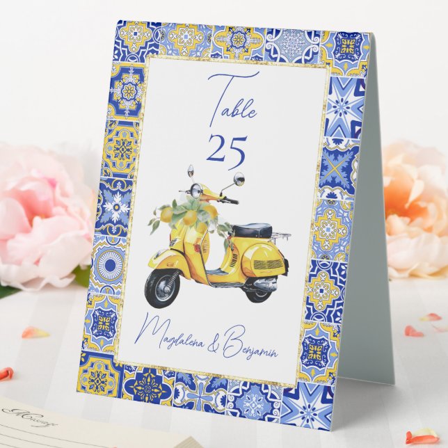 Plaque De Table Amalfi Italien Carrelage bleu Scooter Lemons Maria (In SItu (Mariage))