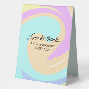 Plaque De Table Amour & merci nom du mariage en marbre coloré