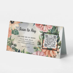 Plaque De Table Analyser le code QR floral pour payer le fournisse