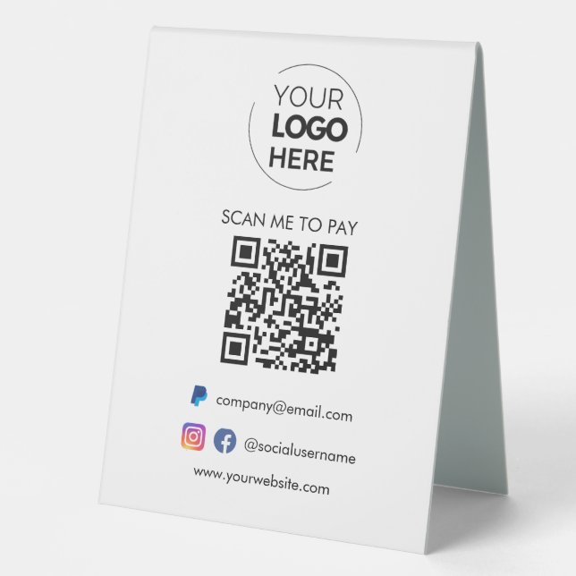Plaque De Table Analyser le code QR pour payer | Logo d'entreprise (Recto)