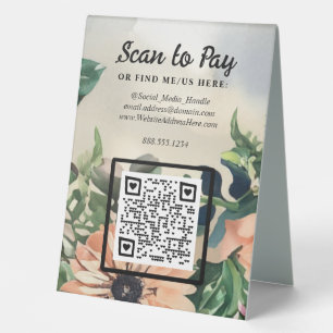 Plaque De Table Analyser pour payer le code QR floral Pop-Up Vende