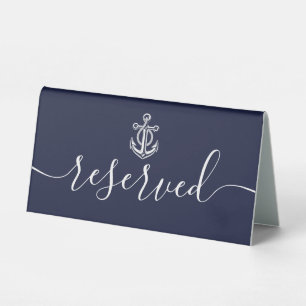 Plaque De Table Ancre Naúticale Bleu Marine Script Réservé
