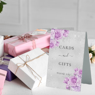 Plaque De Table Anniversaire argent rose violet fleurs cartes cade