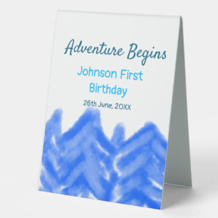 Plaque De Table Aqua blue Adventure commence 1er anniversaire mont