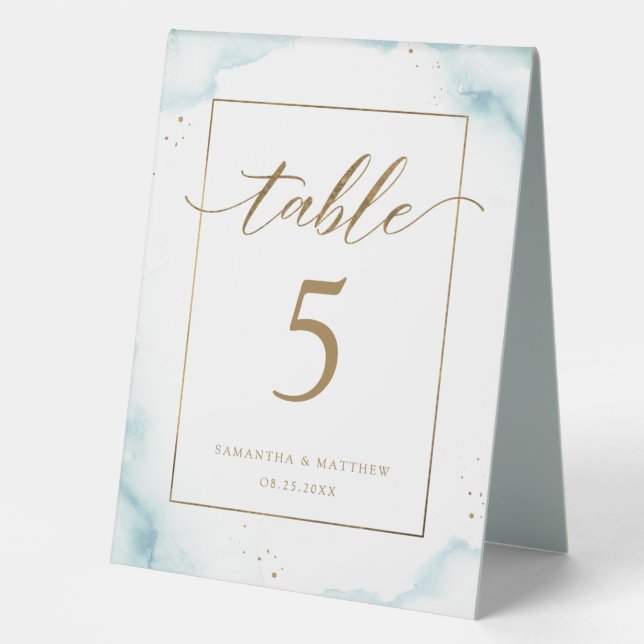 Plaque De Table Aquarelle bleu et or Dusty (Recto)