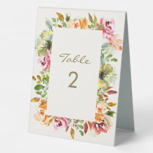 Plaque De Table Aquarelle colorée Mariage floral - Script modifiab