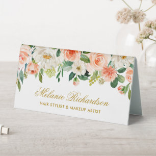 Plaque De Table Aquarelle Coral Blanc Floral Or Nom Signal