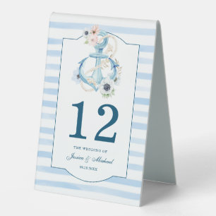 Plaque De Table Aquarelle Florale Ancre Bleu Mariage