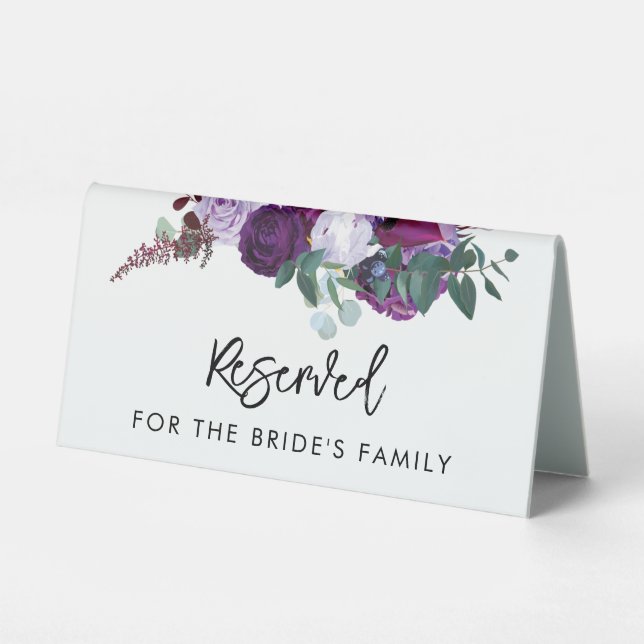 Plaque De Table Aquarelle Florale violet Script Mariage élégant (Recto)