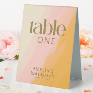 Plaque De Table Aquarelle moderne rose jaune Bat mitzvah modifiabl
