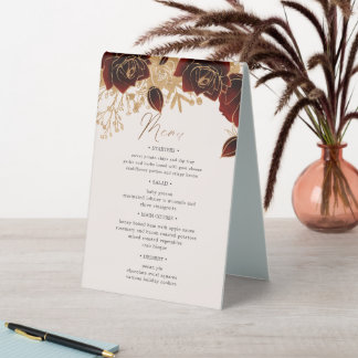 Plaque De Table Aquarelle Or Roses Numéro Et Menu De Table