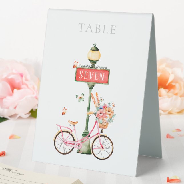 Plaque De Table Aquarelle Paris Vélo Rose (In SItu (Mariage))