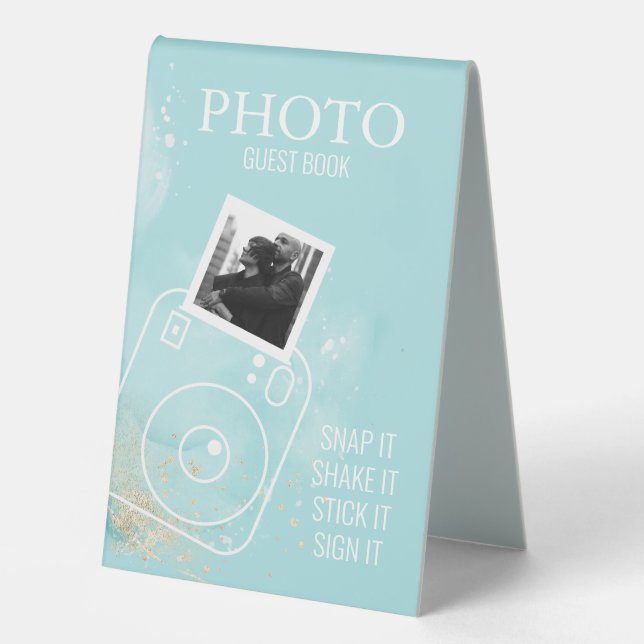 Plaque De Table Aquarelle Turquoise Photo Invité Livre Table Tente (Recto)