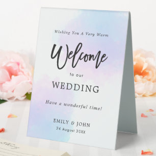 Plaque De Table Aquarelles rose Pastel Lilac Bienvenue au Mariage