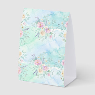 Plaque De Table arc-en-ciel floral pastel aquarelle fond bleu vert