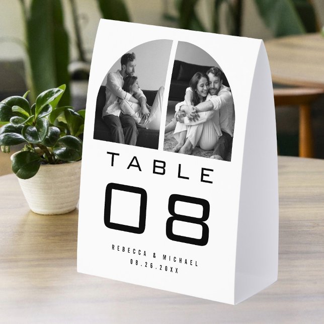 Plaque De Table Arch Photo Wedding Black and White Table Number (Créateur téléchargé)
