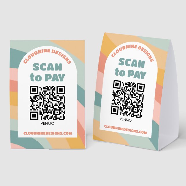 Plaque De Table Arch Retro Waves SCAN POUR PAYER CODE QR  (Recto/verso)