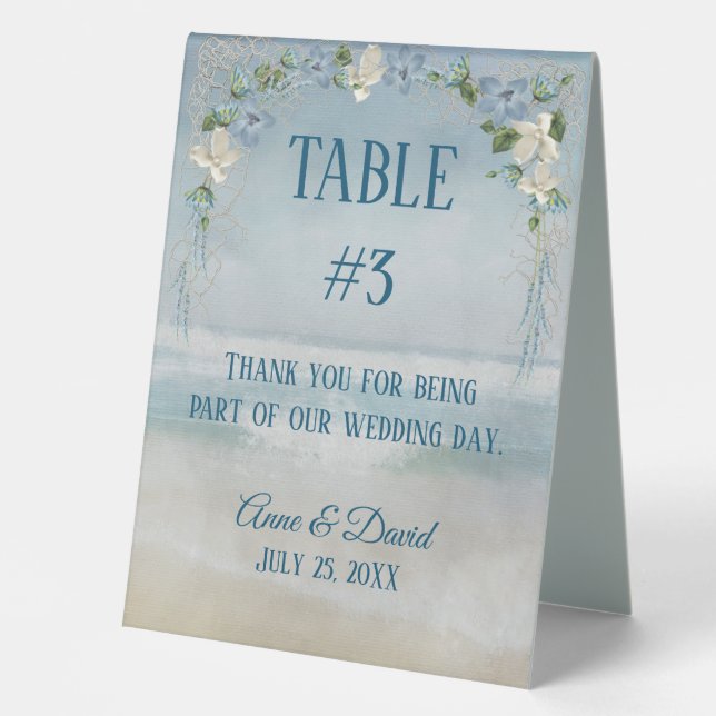 Plaque De Table Arche nautique de mariage avec des fleurs (Recto)