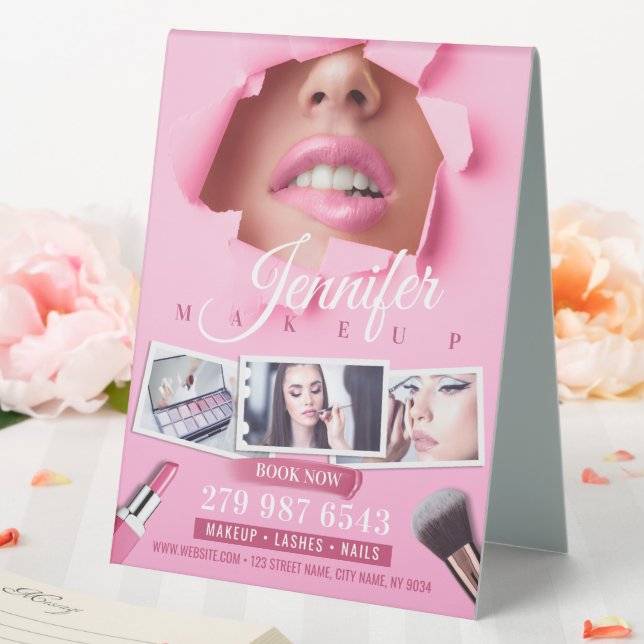Plaque De Table Artiste de maquillage rose, salon de beauté (In SItu (Mariage))