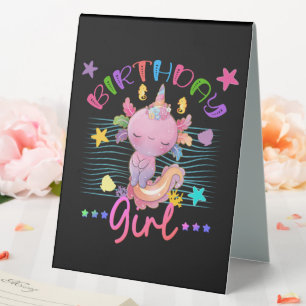 Plaque De Table Axolotl Unicorn Anniversaire Fille Thème Coloré