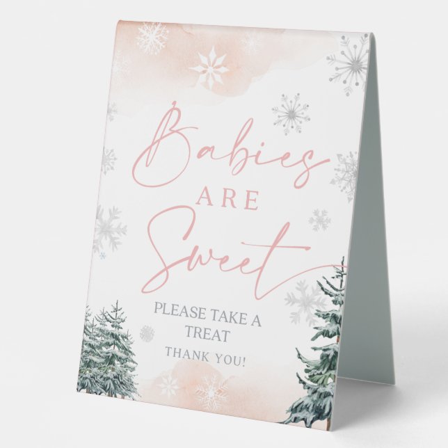 Plaque De Table Baby Are Sweet Signe, Winter Pink baby shower (Recto)