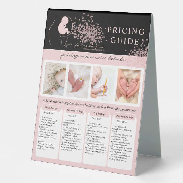 Plaque De Table Baby Black Doula Birth Coach Service Prix (Recto)