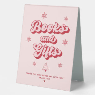 Plaque De Table Baby shower de Noël rose rouge Livres et cadeaux