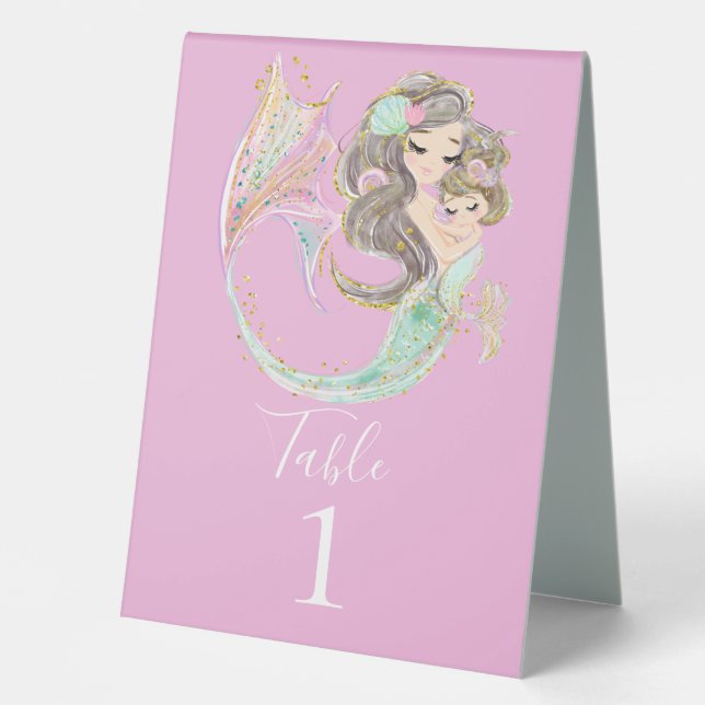PLAQUE DE TABLE BABY SHOWER MERMAIN SOUS LA ROBE DE MER (Recto)