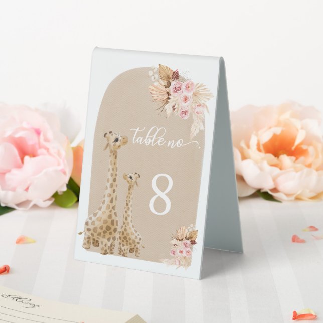 Plaque De Table Baby shower Neutral Boho Pampas Grass Giraffe (In SItu (Mariage))