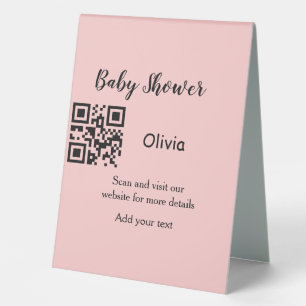 Plaque De Table Baby shower rose simple q r code ajouter le texte 