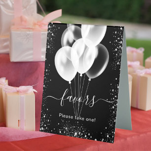 Plaque De Table Ballons en paillettes argentées noires pour fête d