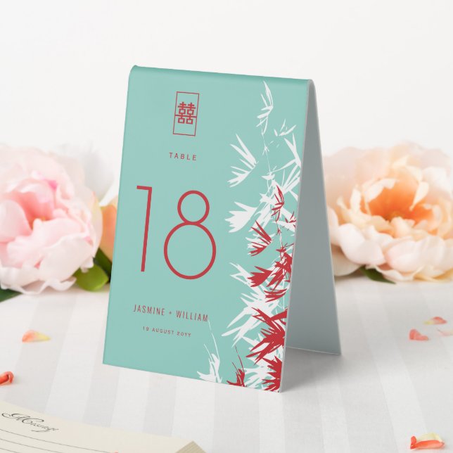 Plaque De Table Bambou rouge et turquoise Feuille Shuang Xi Mariag (In SItu (Mariage))