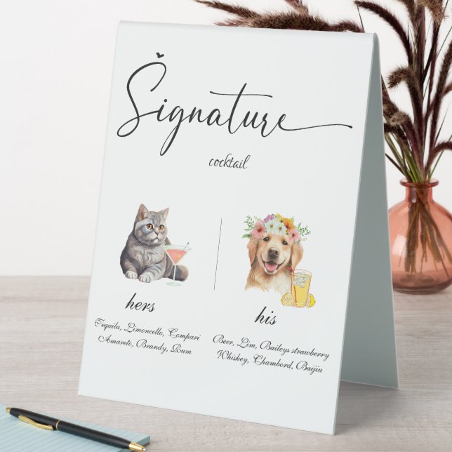Plaque De Table Bar à boissons avec signature Mariage pour animaux (En SItu (Tableau))