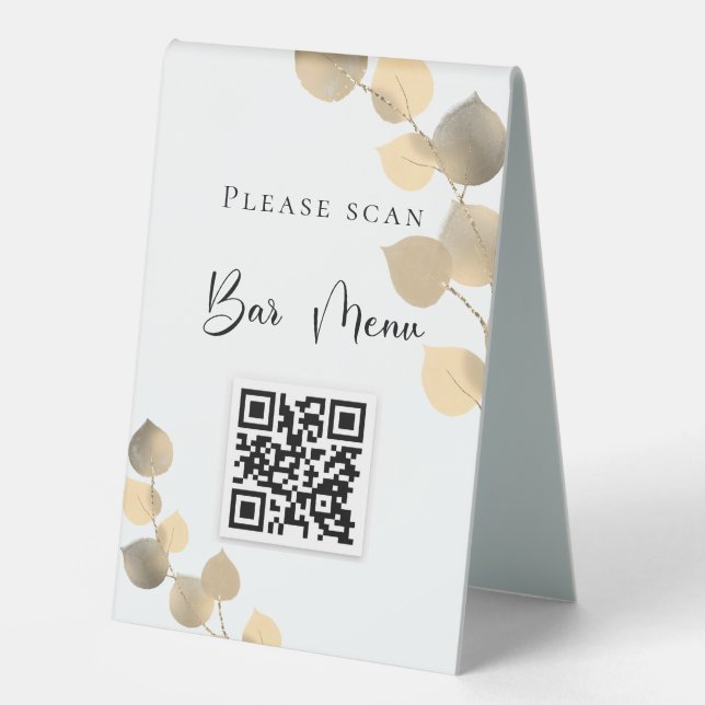 Plaque De Table Barre menu QR code eucalyptus or (Recto)
