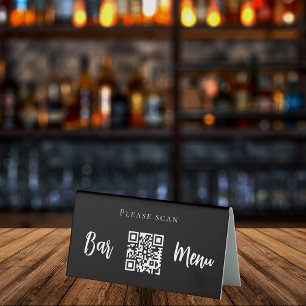 Plaque De Table Barre menu QR code typographie noir blanc