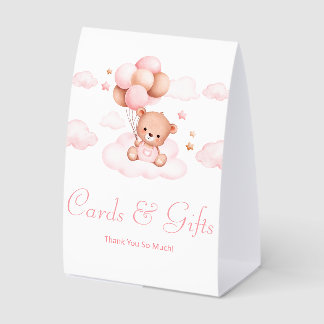 Plaque De Table bearly wait, girl baby shower cards and gifts pink