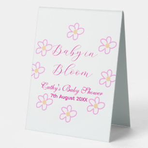 Plaque De Table Bébé en fleur rose fleurie baby shower simple élég