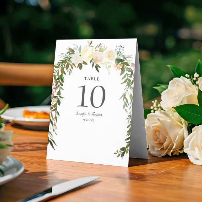 Plaque De Table Belle Roses Blanches Mariage Floral (Créateur téléchargé)