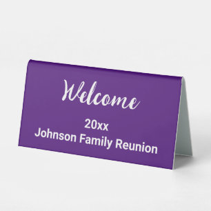 Plaque De Table Bienvenue Réunion de famille Royal Purple et White