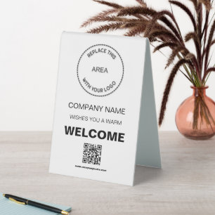 Plaque De Table Bienvenue Société Qr Code Votre logo Blanc