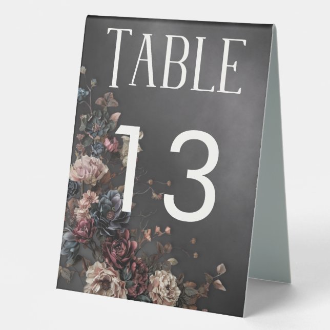 Plaque De Table Black Moody Gothic Flowers & Mist Mariage (Recto)