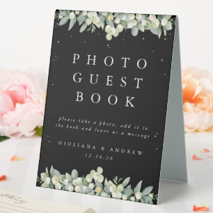 Plaque De Table Black Snowberry+Eucalyptus Mariage Photo GuestBook