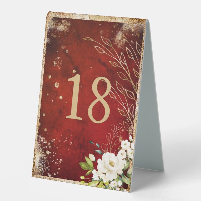 Plaque De Table Blanc Floral Or Botanique Rouge