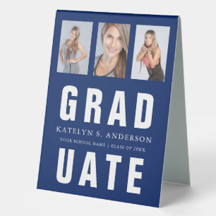 Plaque De Table Bleu Graduation Photo Collage personnalisé