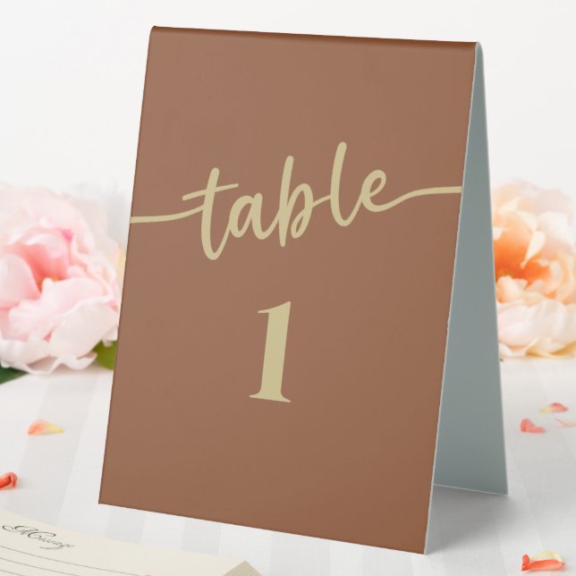Plaque De Table Boho Brown de script tendance Mariage numéros de t (In SItu (Mariage))