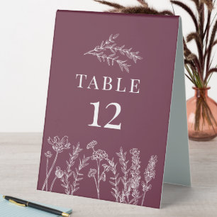 Plaque De Table Boho Burgundy Fleur sauvage Numéro de carte