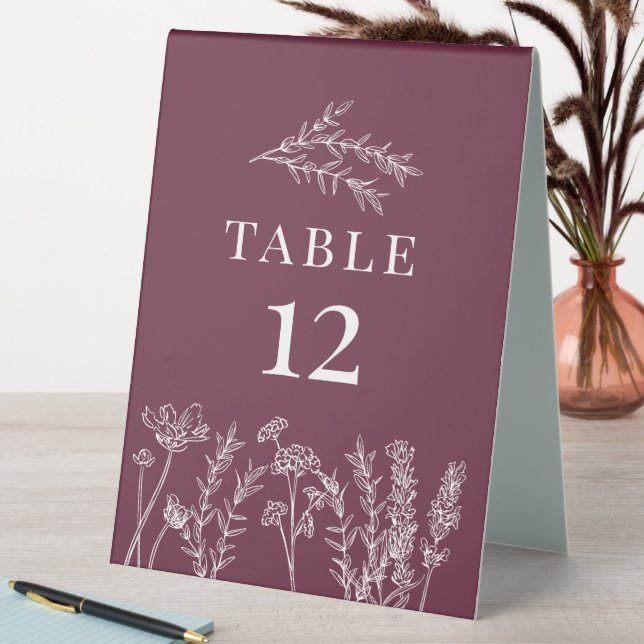 Plaque De Table Boho Burgundy Fleur sauvage Numéro de carte (En SItu (Tableau))
