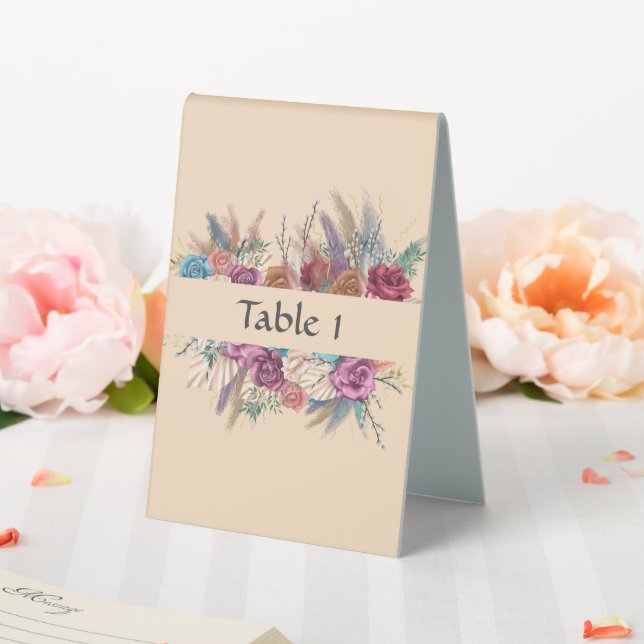 Plaque De Table Boho Floral Elegant Crème Mariage Panneau de table (In SItu (Mariage))