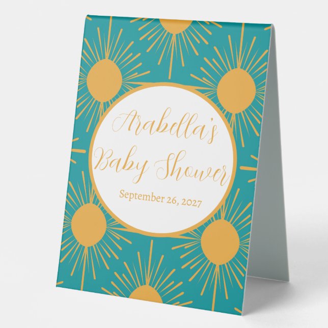 Plaque De Table Boho Little Ray of Sun Baby shower Turquoise (Recto)